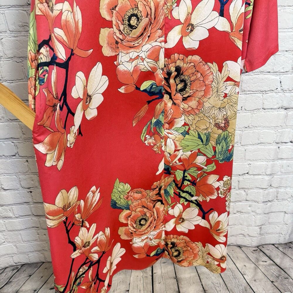 Natori Enchanted Lotus Satin Zip Caftan Women Plus 2X Boho Resort Art To Wear - Picture 12 of 16